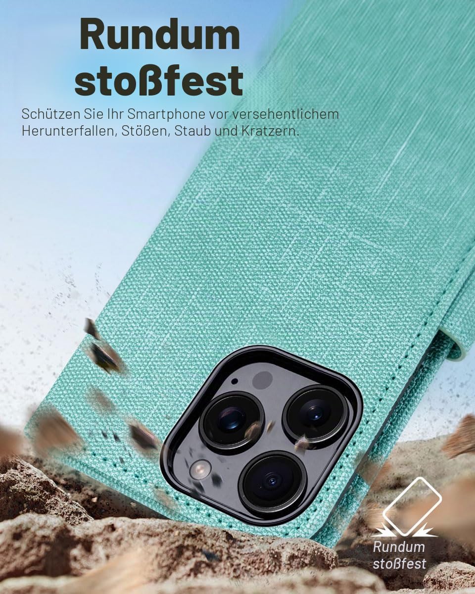Detalle 2 de OCASE iPhone 16 Pro Hülle mit Kartenfach, Standfunktion & RFID-Schutz (PU-Leder) – Klapphülle für 6,3 Zoll