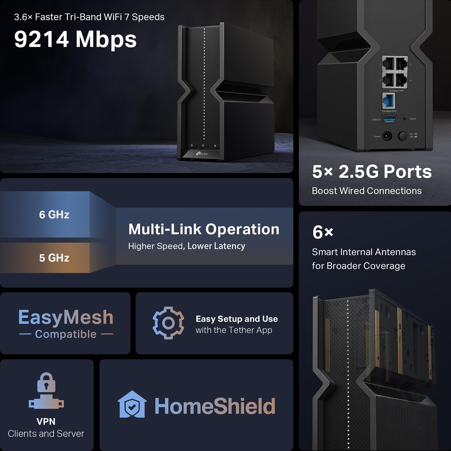 Detalle de TP-Link Archer BE550 WiFi 7 Router ⚙