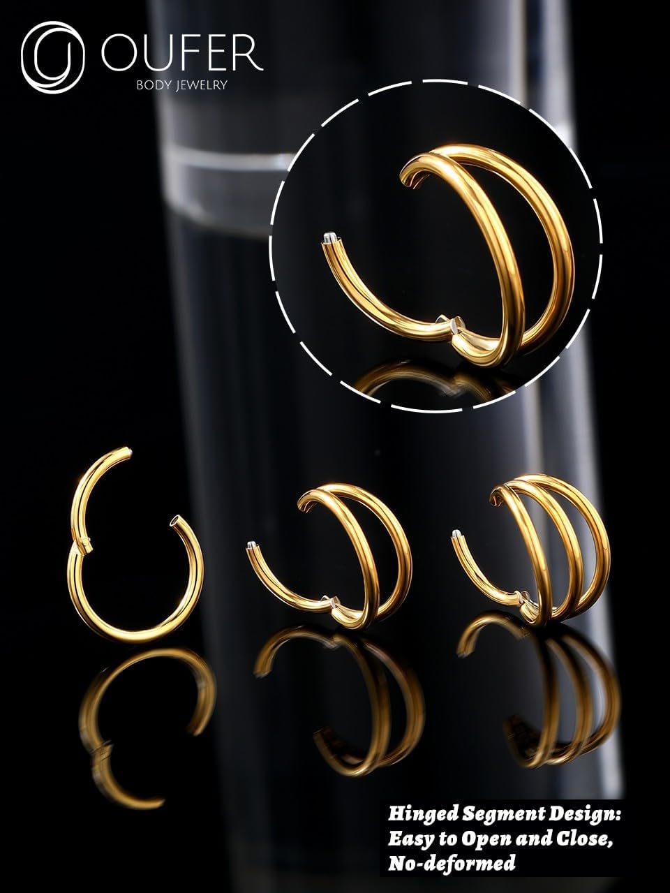 Detalle 2 de OUFER Cartilage Earring Hoops 3pcs 16G 316L