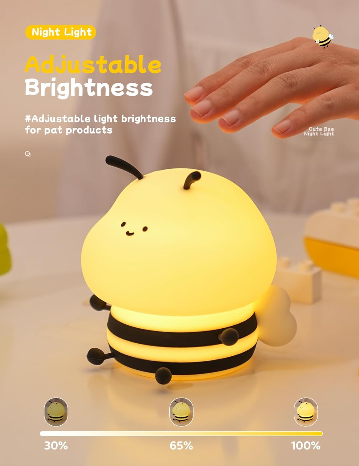 Thumbnail 4 de IHALO Cute Nachtlicht Kinder (Biene) mit stufenlos dimmbarer Helligkeit, RGB-Licht und USB-Laden