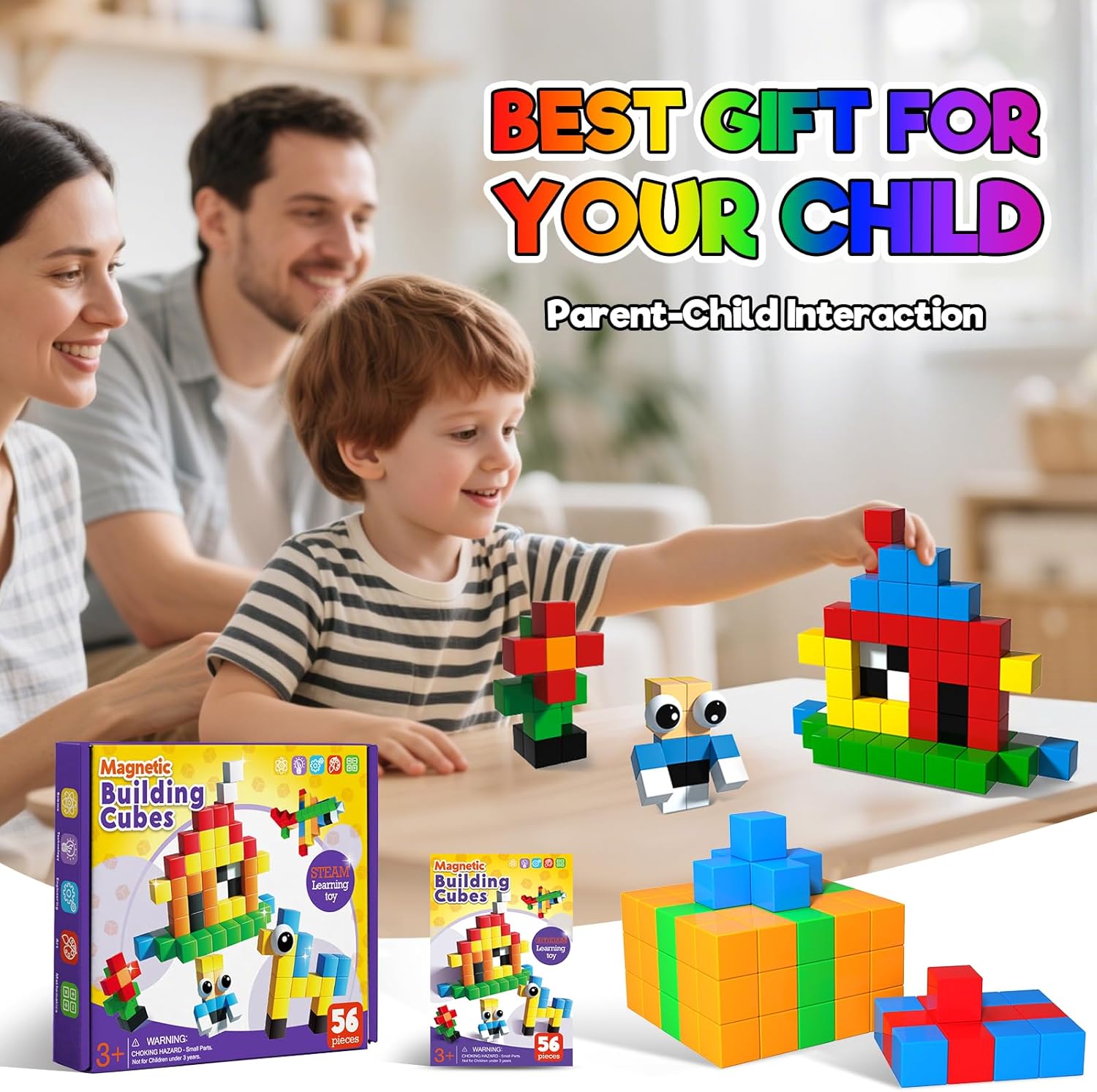Detalle 2 de Magnetic Building Blocks for Kids (56pcs) – 1-inch magnet cubes and tiles for ages 3+
