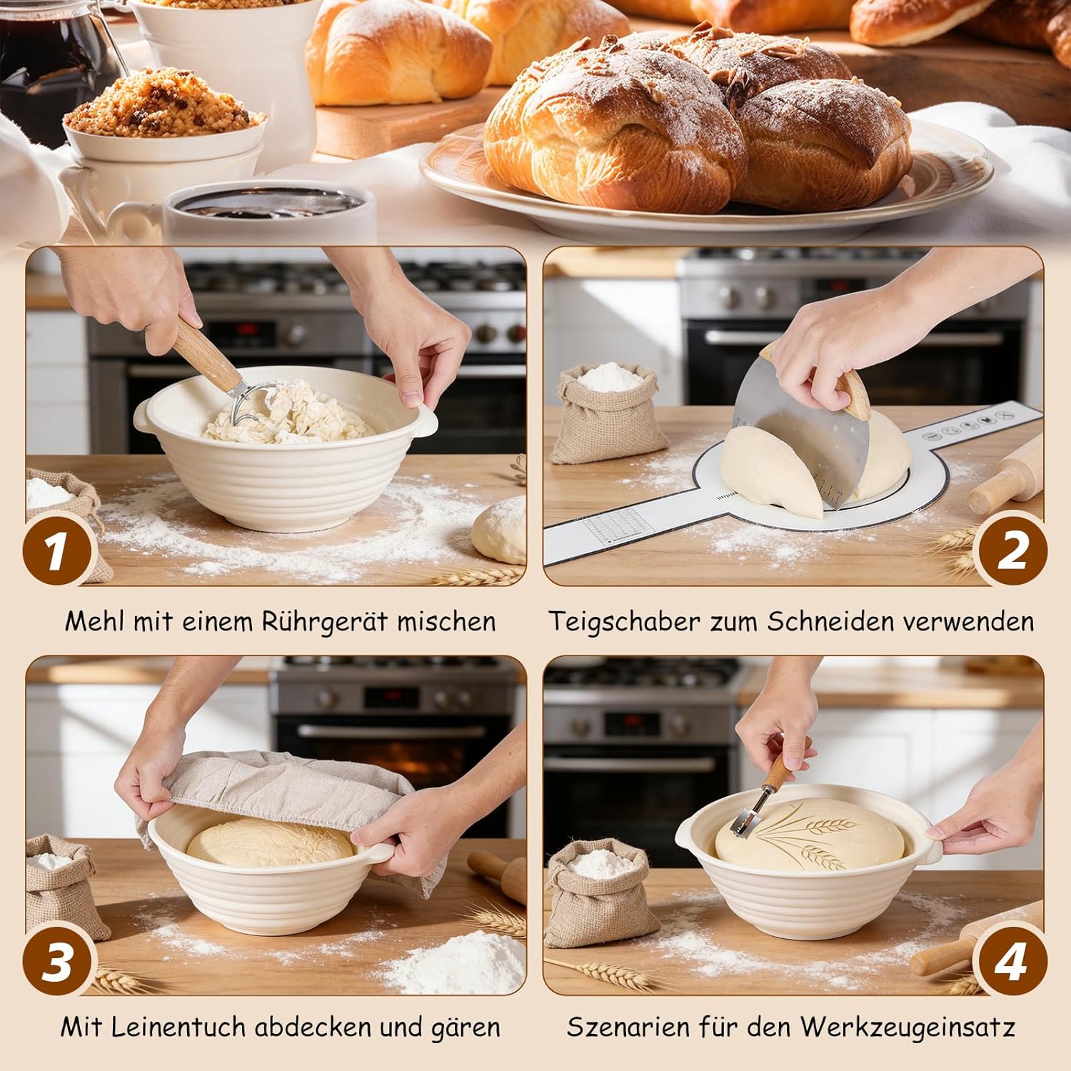 Thumbnail 1 de FIVAVA Brot-Gärkorb Set 9-teilig für 25 cm