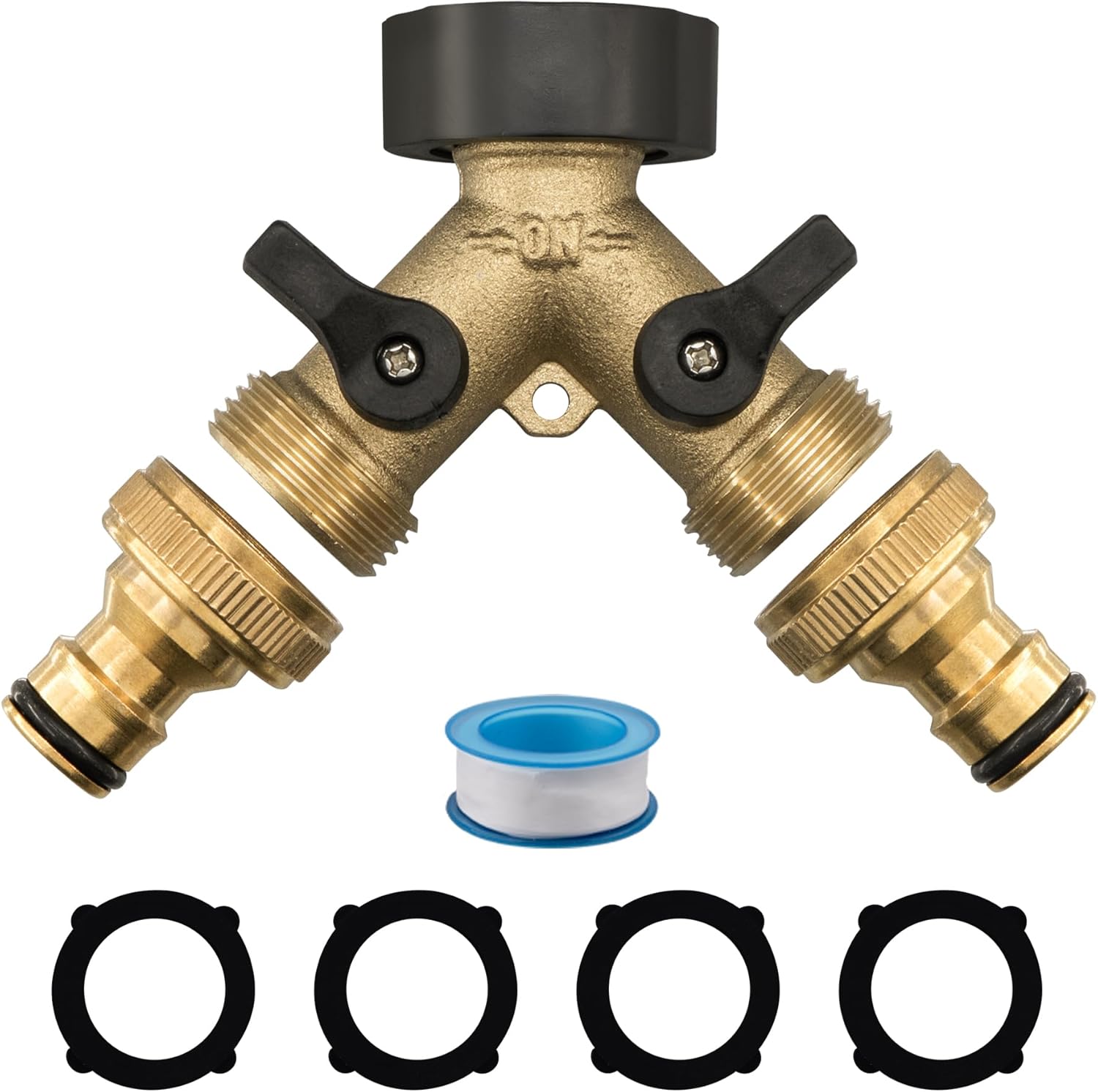 Thumbnail 5 de VANCOCO 4-Wege Wasserverteiler 3/4 Zoll Messing mit Schnellkupplung – 1/2 Zoll Adapter, Hochdruck-Verteiler für Bewässerungssysteme