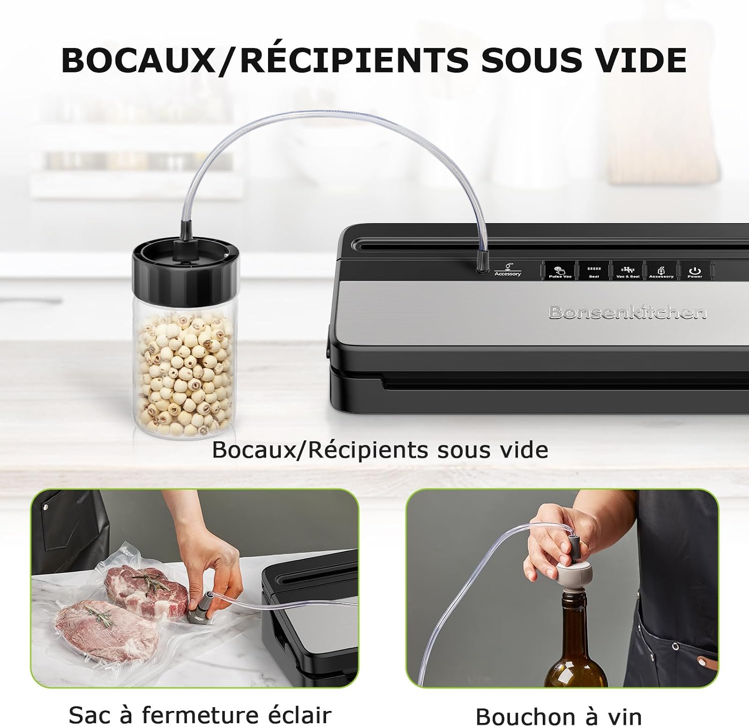 Detalle 2 de Bonsenkitchen VS3016 machine sous vide 50 sacs đ„«
