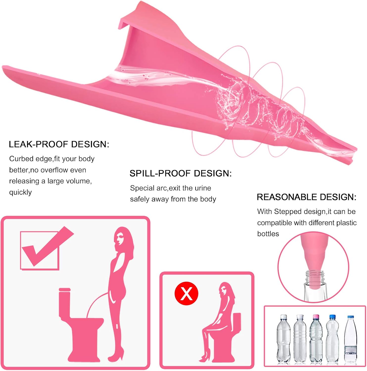 Detalle de Urinella für Frauen – wiederverwendbares tragbares Urinal aus weichem Silikon für Stehen oder Hocken