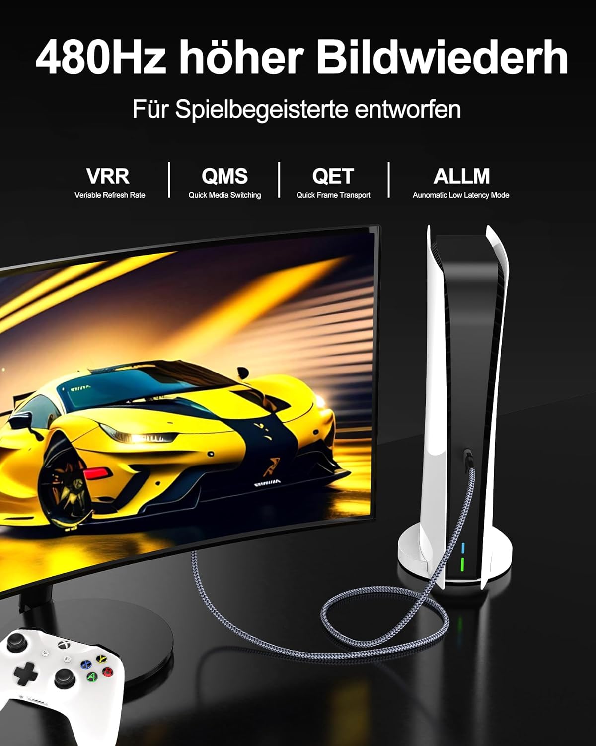 Thumbnail 3 de Anehmeta HDMI 2.2 Kabel 2 m – 96 Gbps, 16K/8K/4K, HDR, VRR, HDCP 2.2/2.3, Geflochtenes Kabel