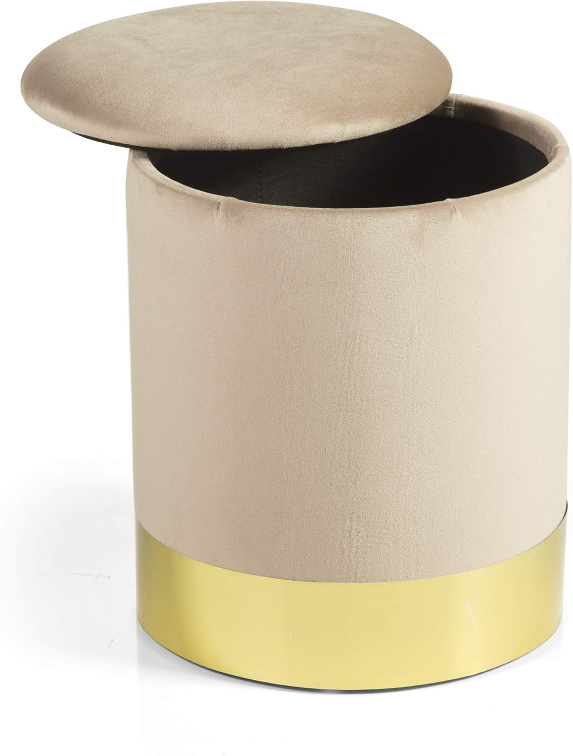 Thumbnail 2 de Pouffe Glam Velluto Colore Nocciola h38 di MONTEMAGGI – Pouf contenitore imbottito in velluto nocciola con fascia dorata