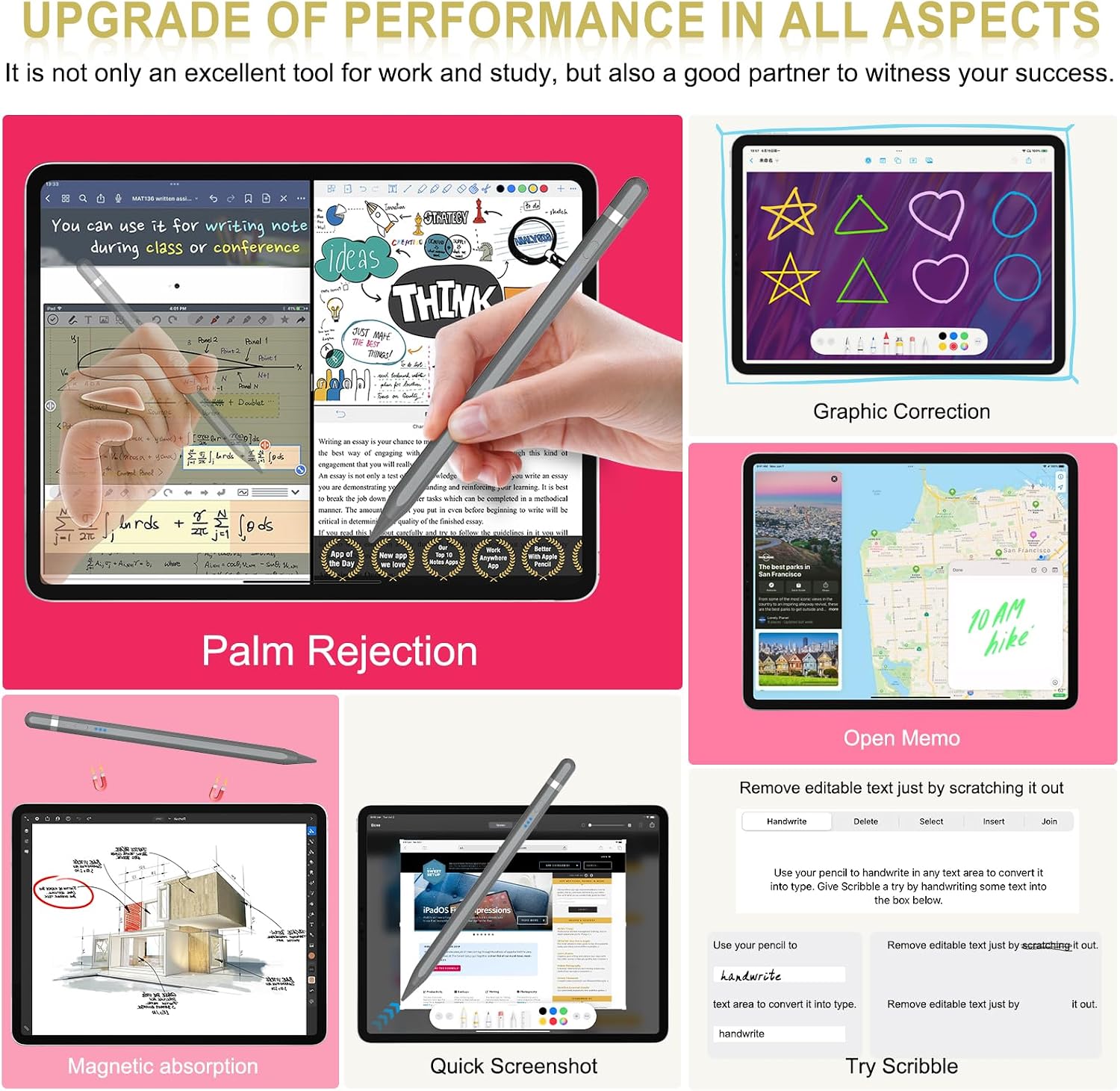 Detalle de Pencil 1. Generation für iPad 2018–2026 – kompakter Stift mit Schnellladung und Magnetfunktion (Grau)