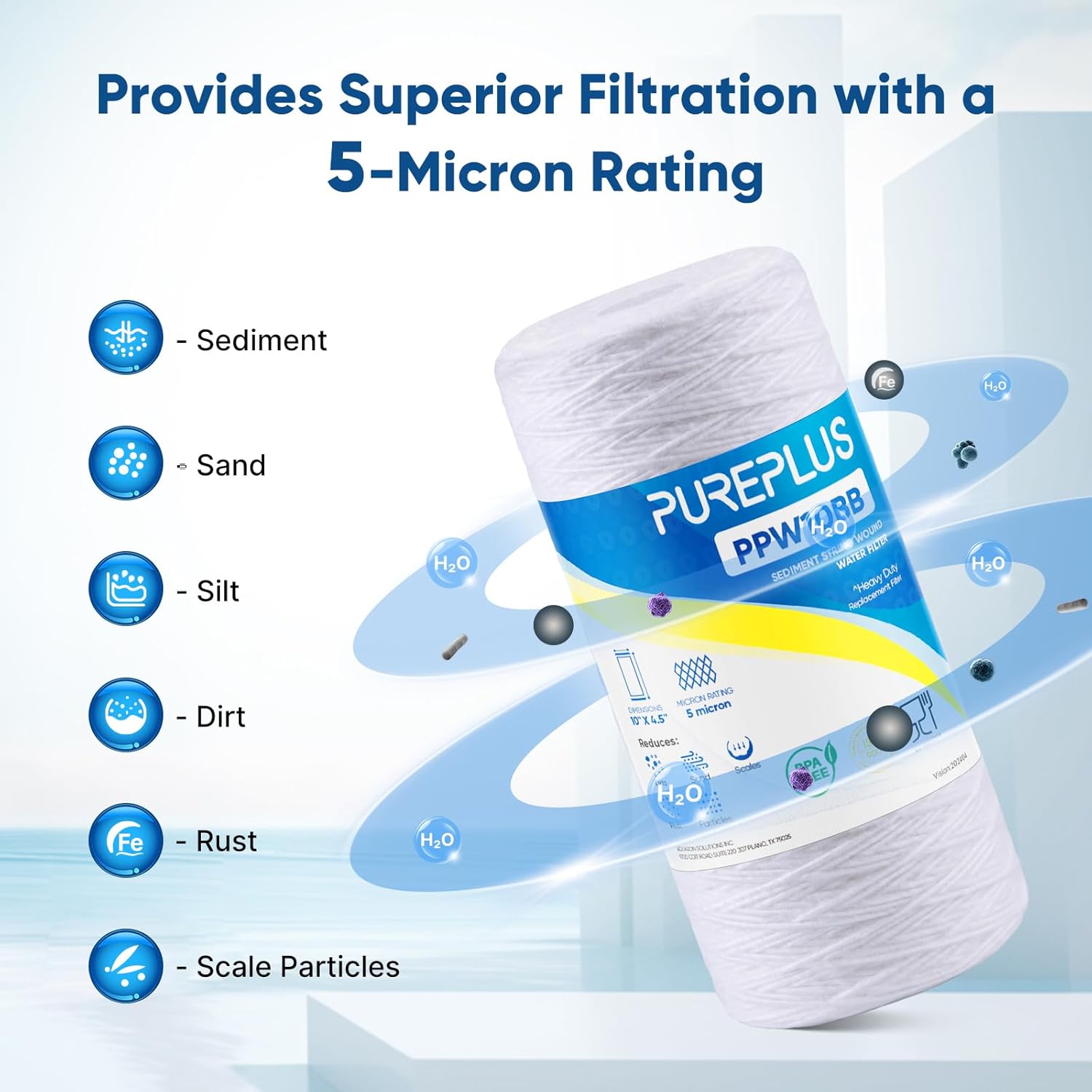 Detalle de PUREPLUS 5 Micron 10 x 4.5 Sediment Filter 4-pack