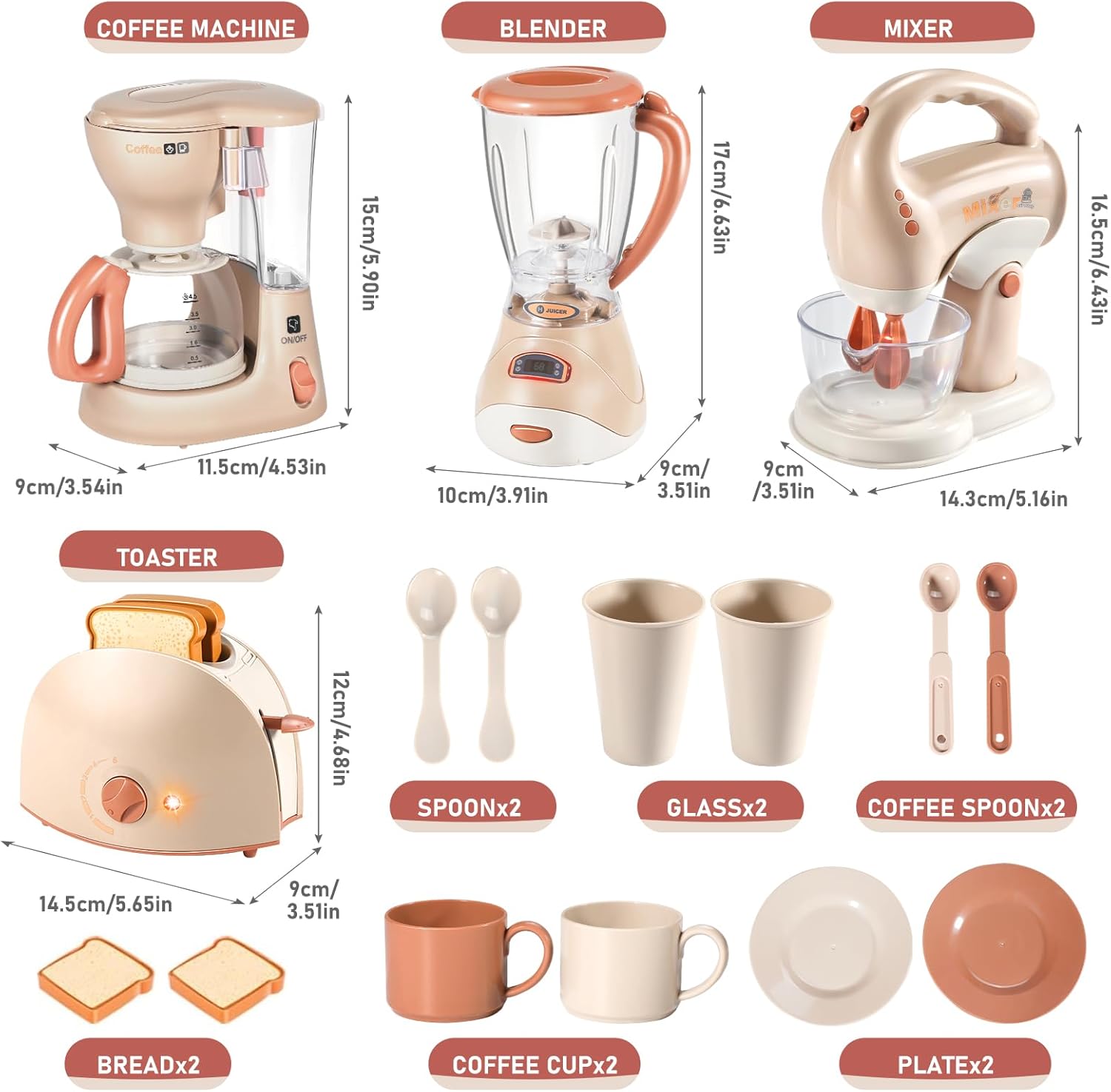 Detalle de LOVE LIFE Spielzeug-Kinderküche Zubehör-Set ab 3 Jahren mit Kinder-Kaffeemaschine, Mixer, Toaster & Kinderschürze