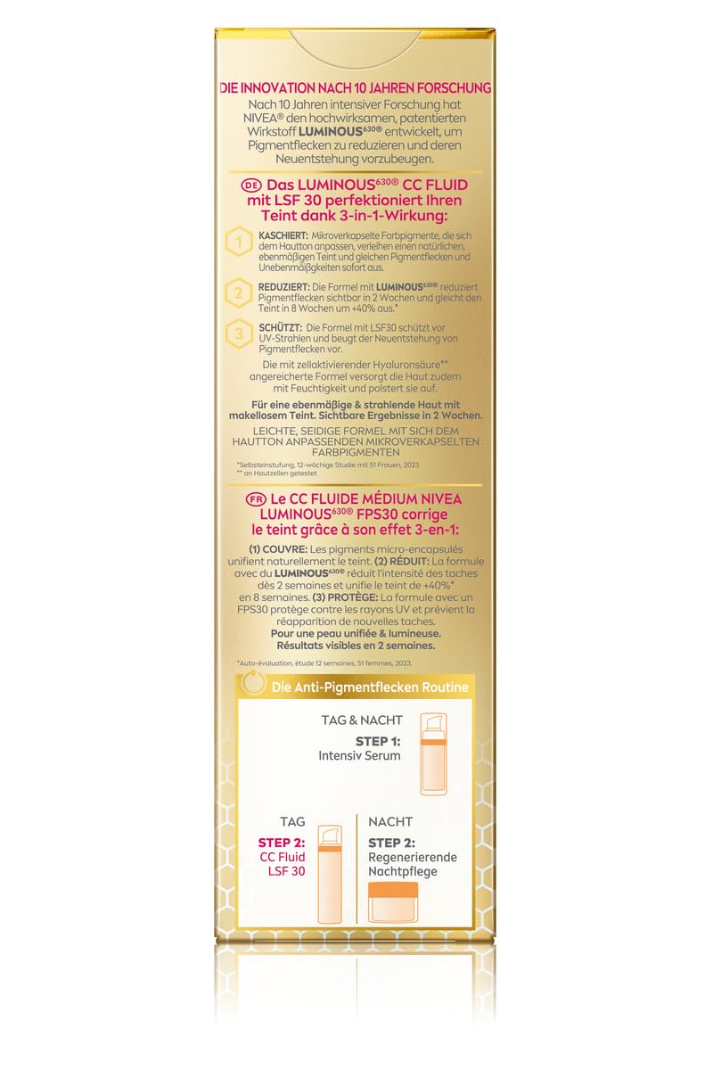 Thumbnail 6 de NIVEA Luminous 630 Anti-Pigmentflecken CC Fluid LSF 30 für mittlere Hauttöne (40 ml) mit Hyaluron