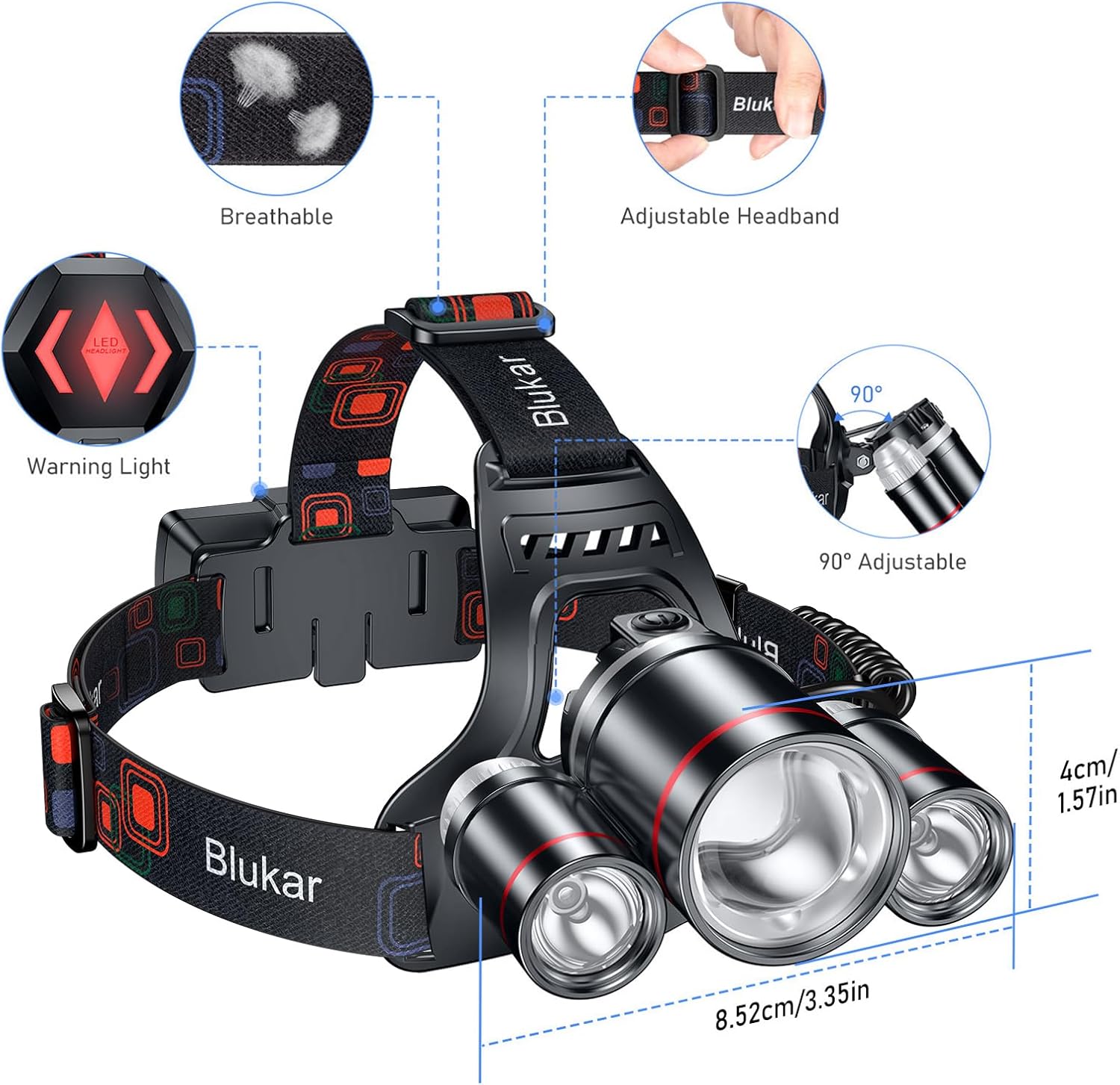 Thumbnail 6 de Blukar Stirnlampe LED Wiederaufladbar