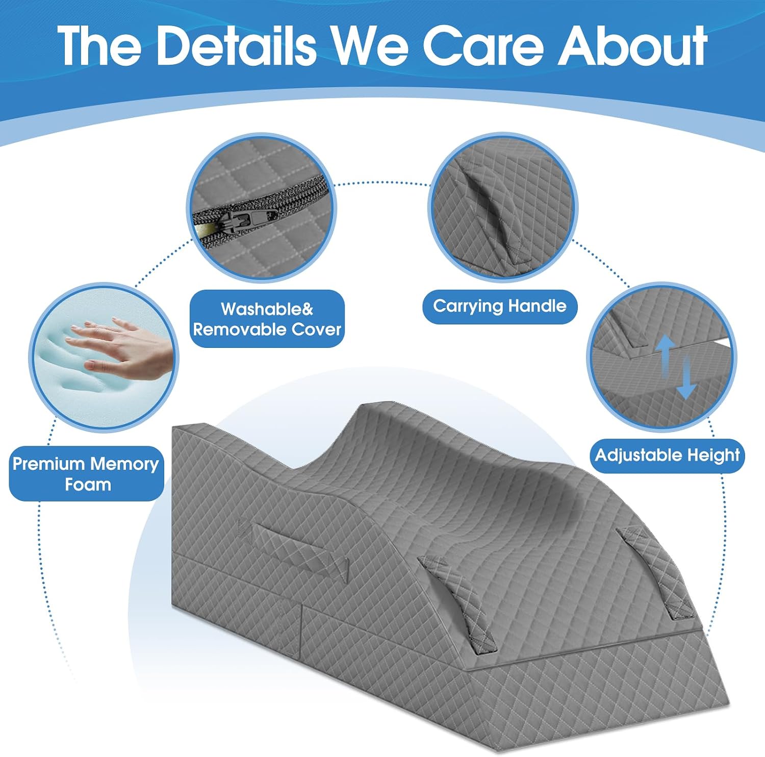Detalle de TranquilRelax Single-Leg Elevation Pillow, Memory Foam with Adjustable Height