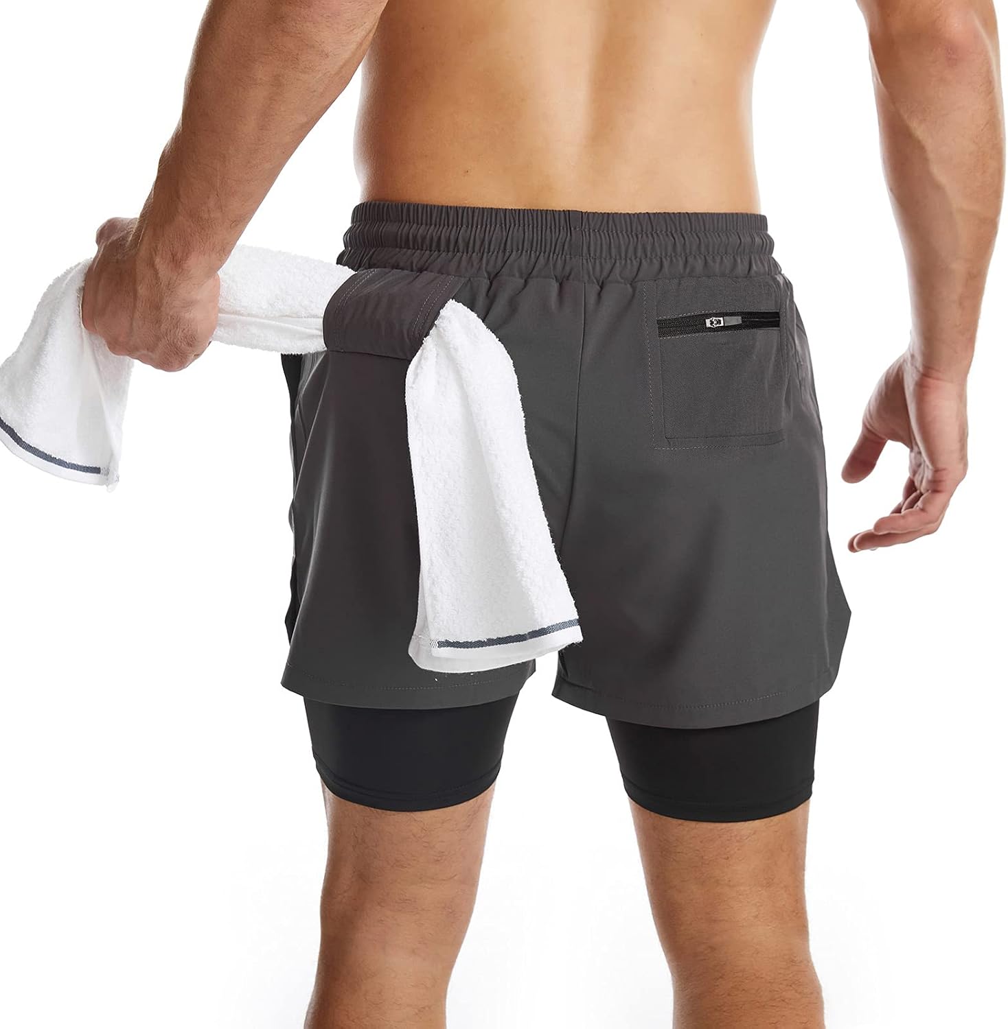 Thumbnail 1 de Surenow Men's 2-in-1 Running Shorts with Quick-Dry Fabric, Zip Pockets, and Towel Loop