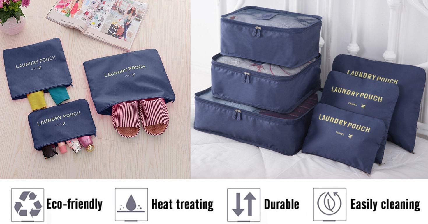 Thumbnail 3 de Vicloon packningskuber, 8 reseorganisatörer med skopåsar i mörkblått