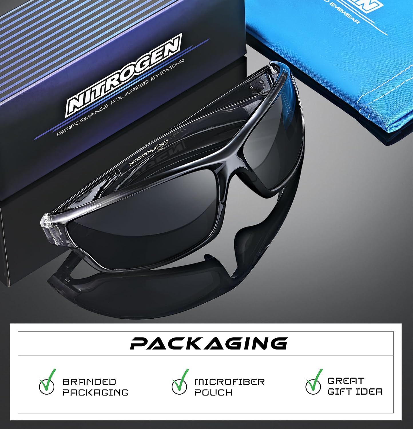 Detalle de Nitrogen Polarized Wrap Around Sport Sunglasses – UV400, Polycarbonate, All‑Day Comfort