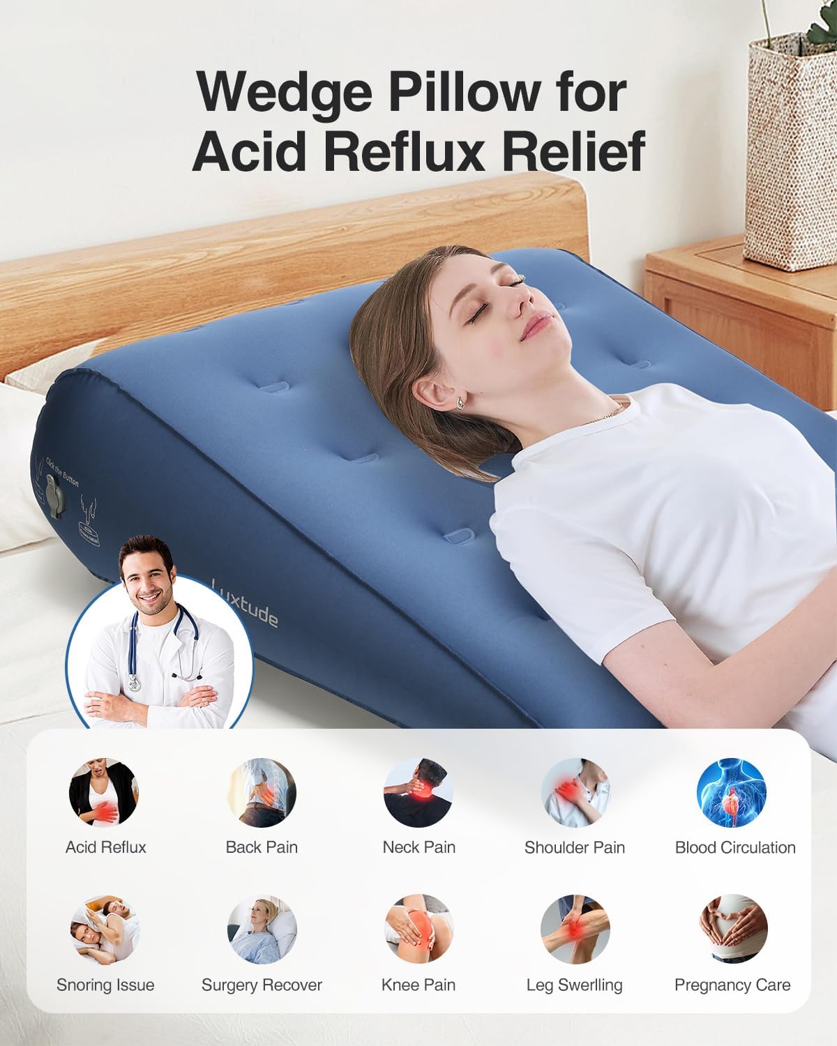 Thumbnail 4 de Luxtude Fcase451-UK Inflatable Wedge Pillow, 63.5 × 61 × 20.3 cm