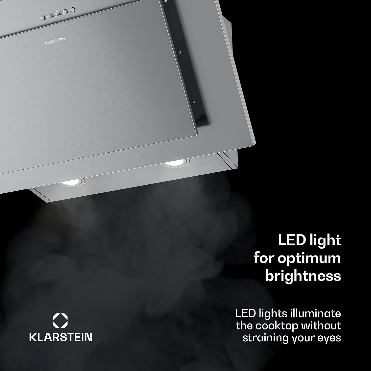 Detalle de Klarstein Athena 60 cm Angled Cooker Hood, Stainless Steel, LED, 3 Speeds