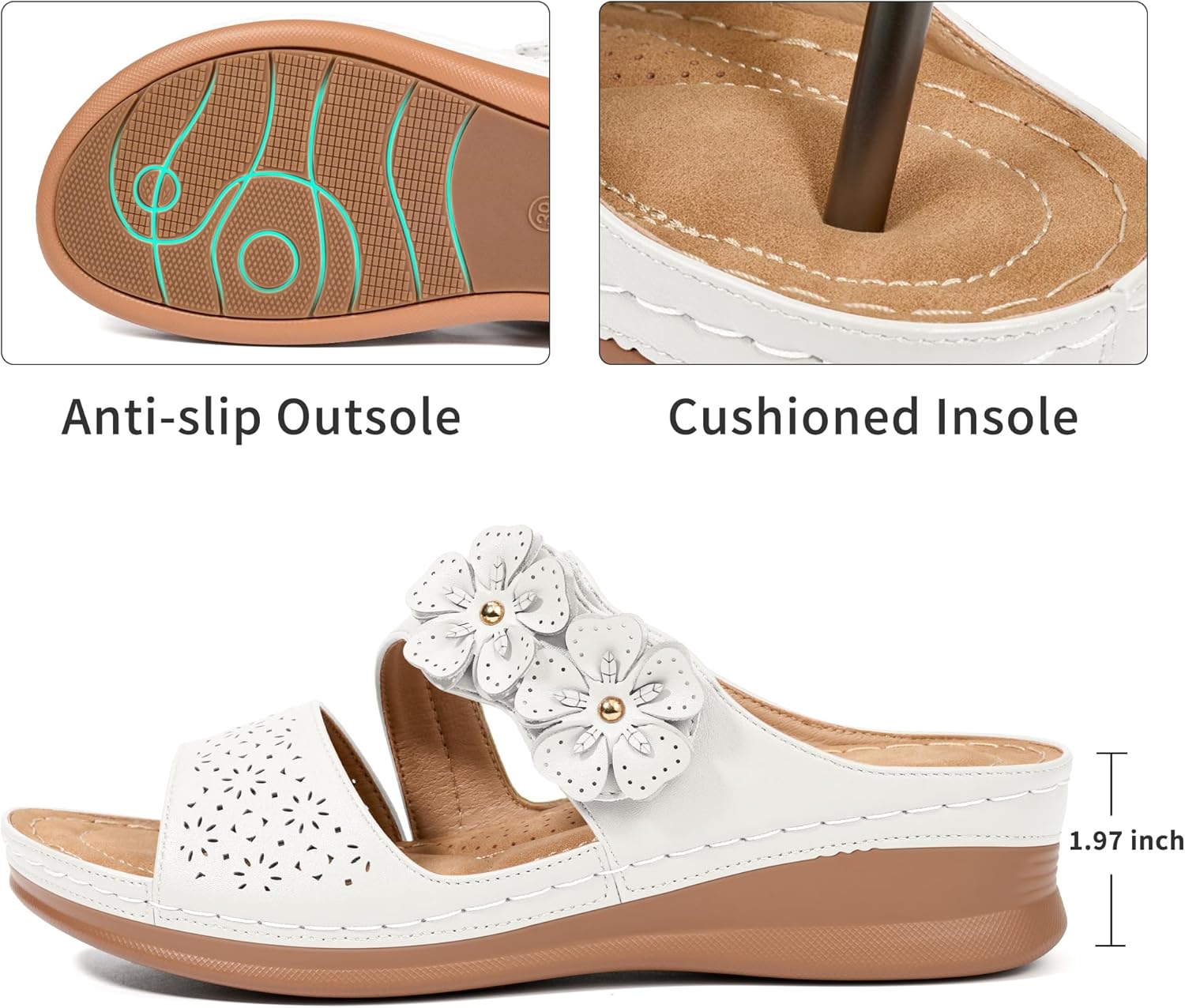 Detalle de Ablanczoom Women’s Wedge Sandals Dressy: Slip-On Floral Platform Slides for All-Day Comfort