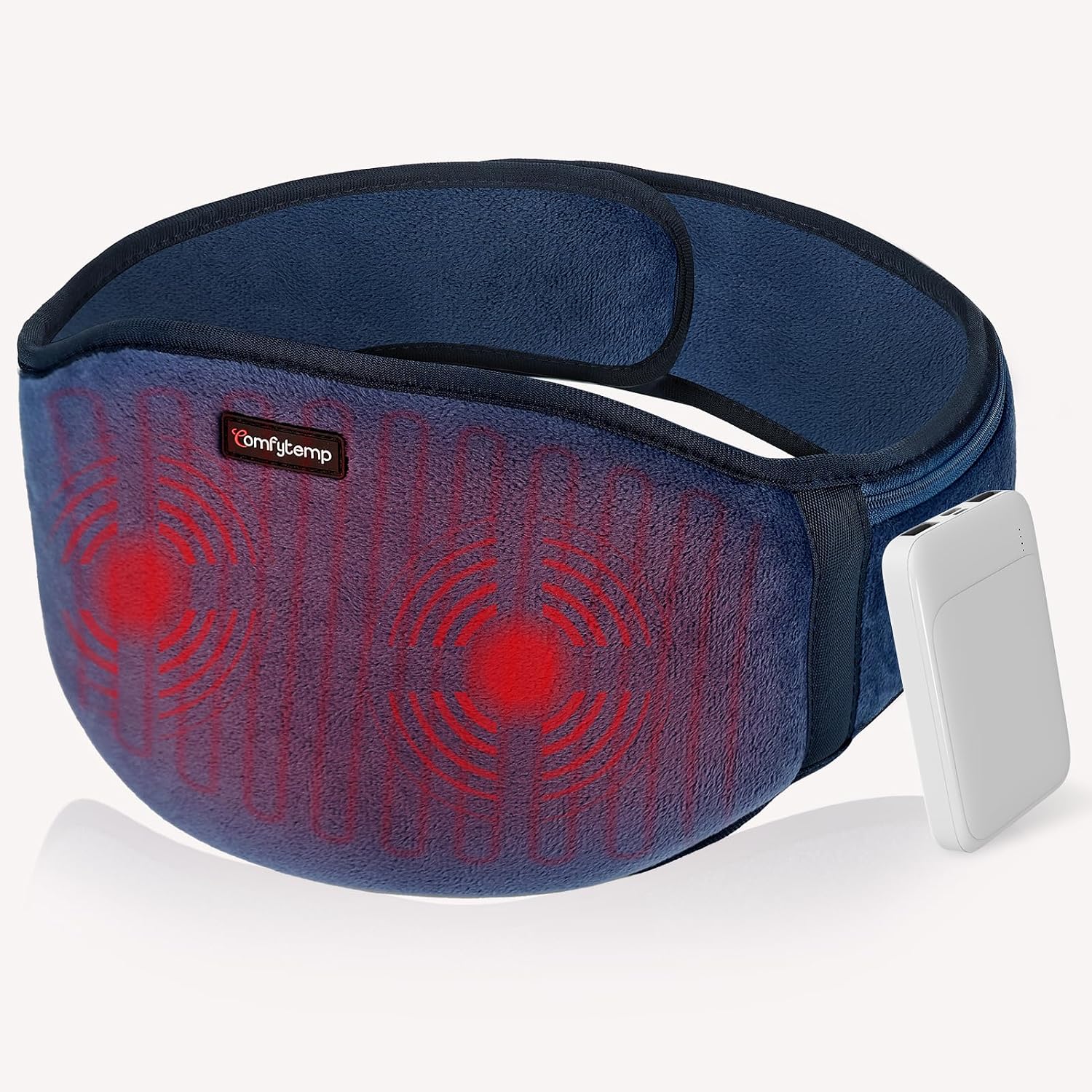 Detalle de Comfytemp Wärmegürtel mit Vibrationsmassage, kabellos (Akku 25 Wh) für Rücken – 18 x 147 cm