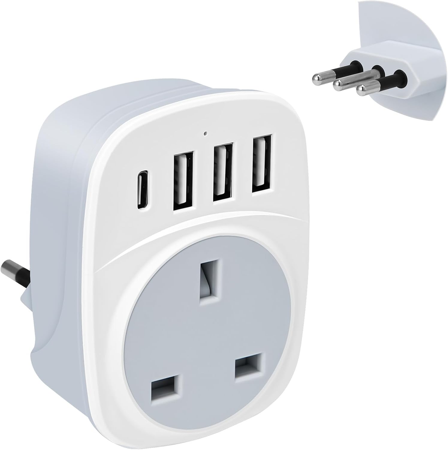 Detalle de SHUOMAO UK to Italy Travel Adapter with 4 USB Ports (Type L) – 17W USB-C Charger