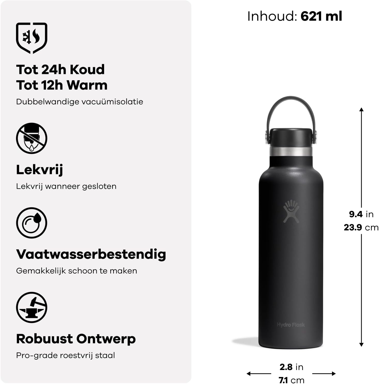 Detalle de Hydro Flask Standard Flex Cap 621 ml geïsoleerde drinkfles van roestvrij staal