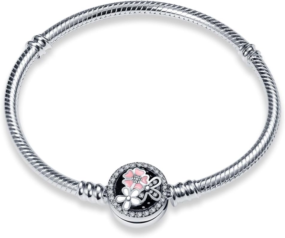 Detalle de XWN Schlangenkettenuhrarmband aus 925 Sterling-Silber – Rundverschluss Charm-Armband für europäische Charms