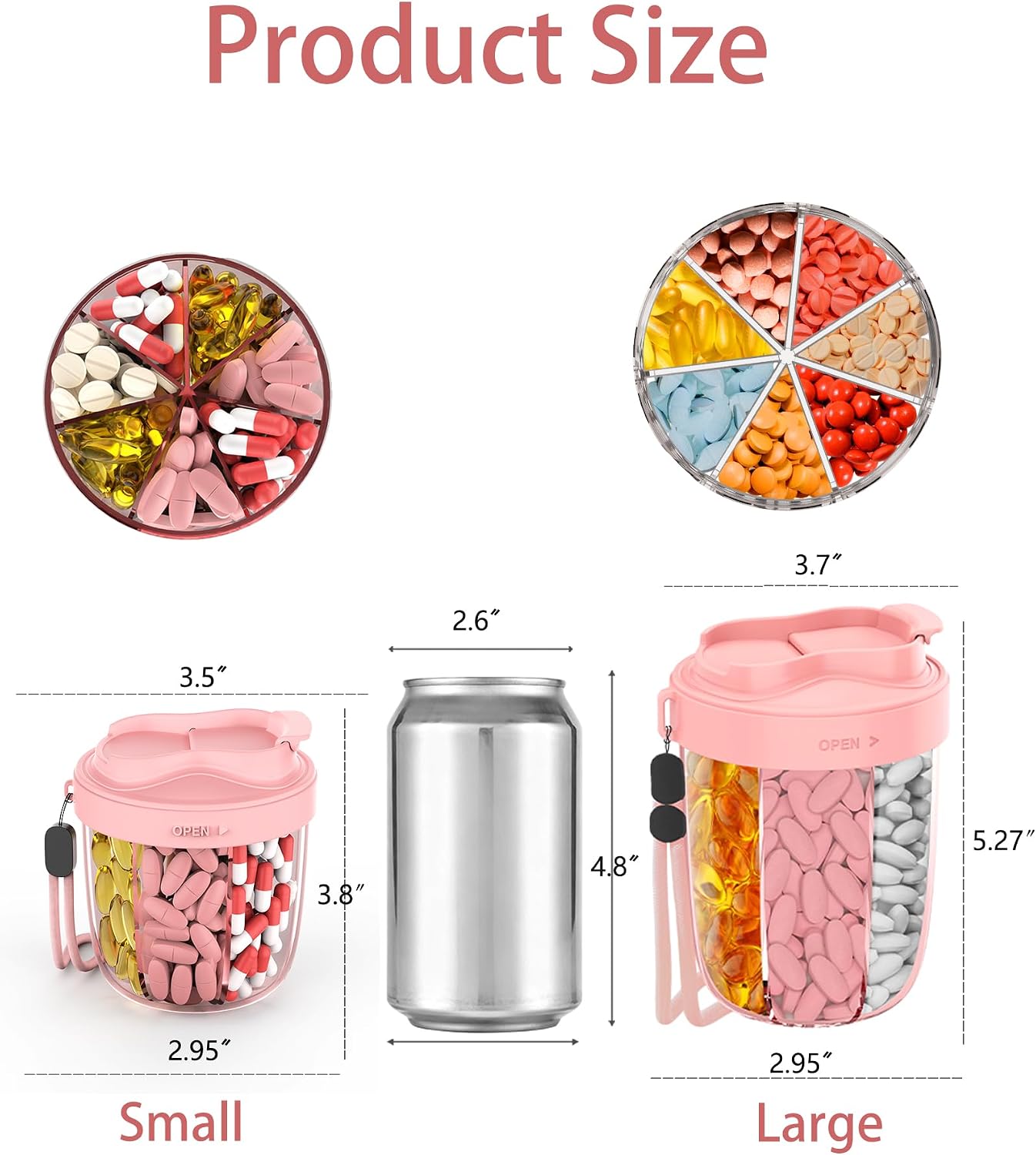 Detalle 2 de MEI NIAN 7-Compartment Pill Organizer, Pink, with Wide Openings and 20 Labels