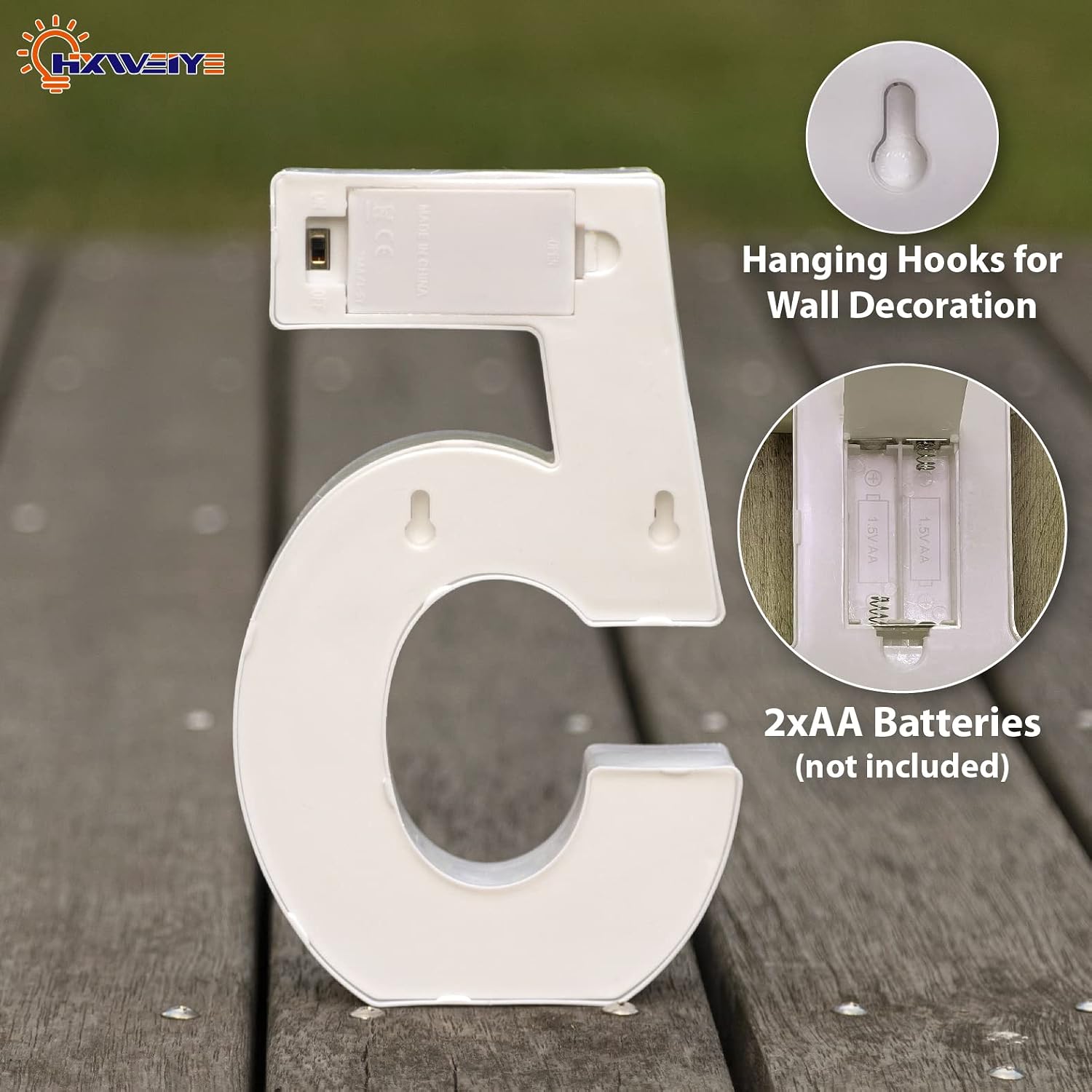 Detalle de HXWEIYE Light Up Number 5, 8.58-Inch Battery-Operated Warm White LED