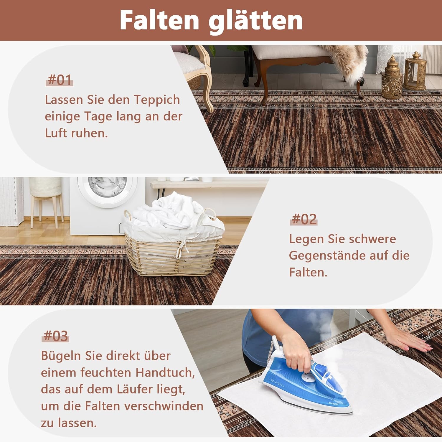 Thumbnail 6 de IMIYOKU Modern Braun Läufer Teppich für Flur – rutschfest, waschbar, Kurzflor (80x300 cm)