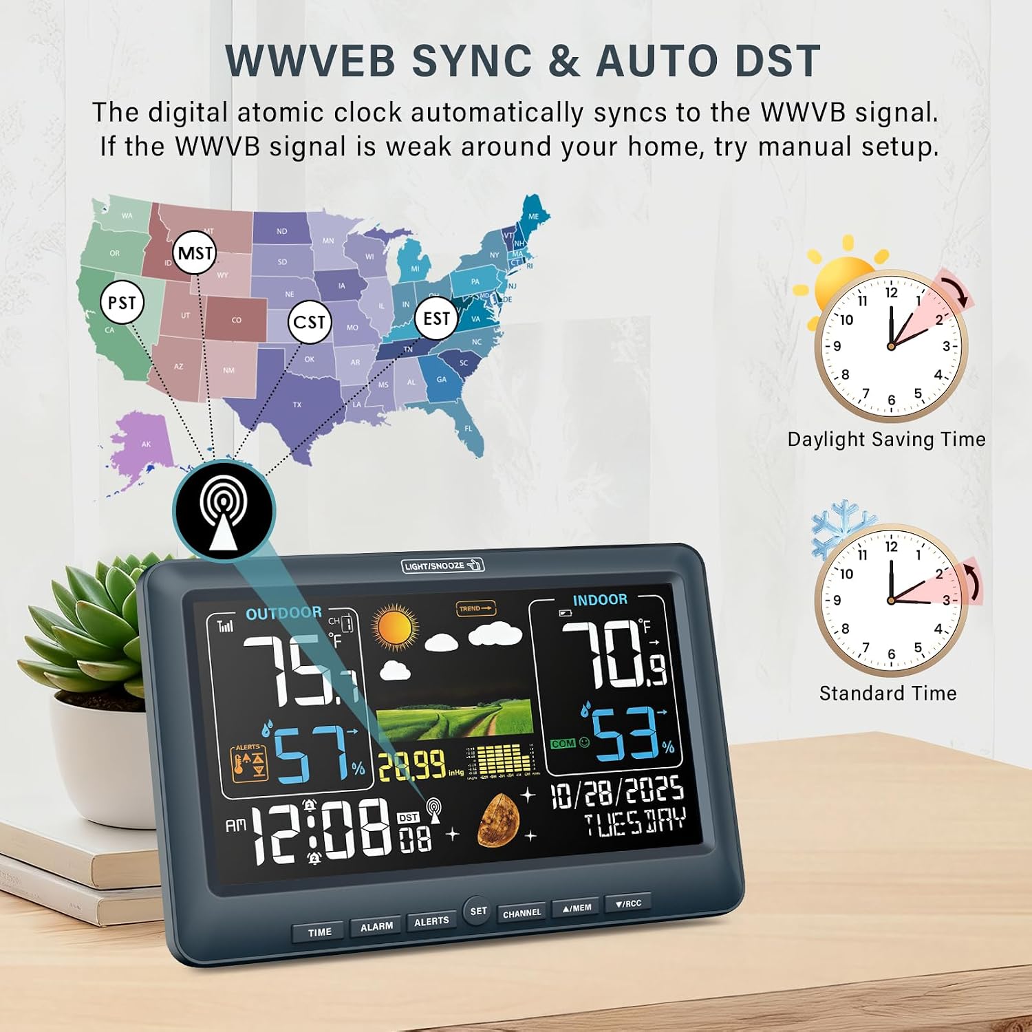 Detalle de BluSon BJ8284 Weather Station with Color Display, Wireless Sensor and Atomic Clock