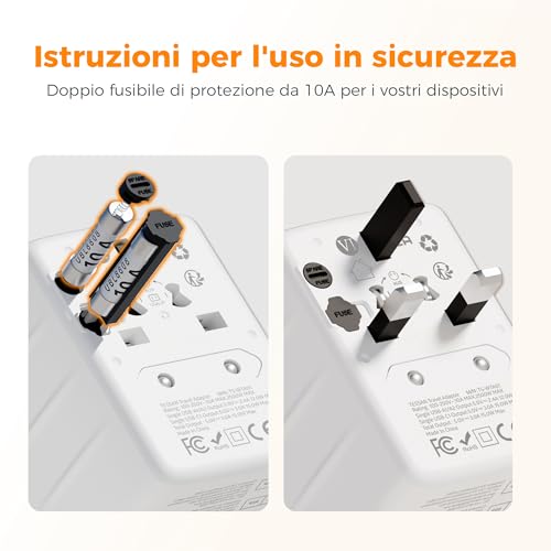 Thumbnail 4 de TESSAN Adattatore Universale da Viaggio: Spina Multifunzione 4-In-1 con 2 USB-A, 1 USB-C e Doppio Fusibile