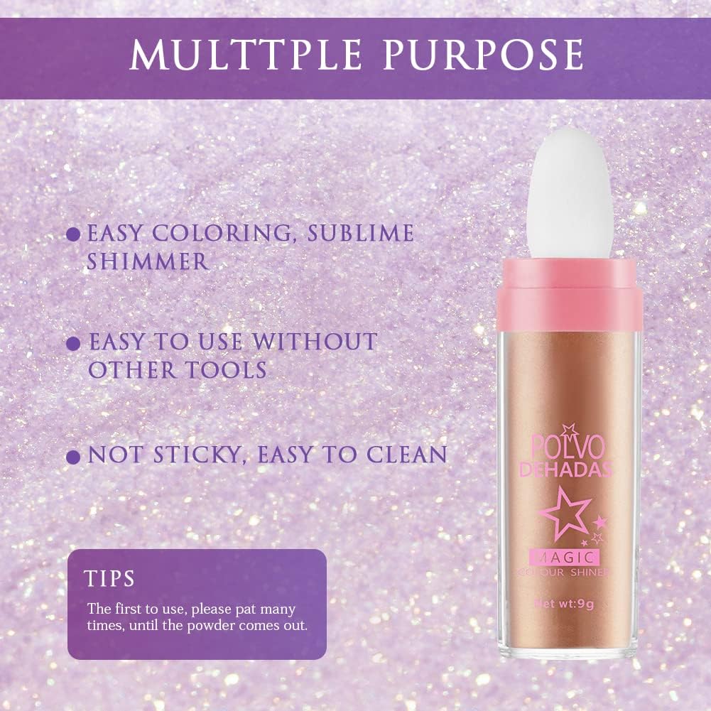 Detalle de AOOWU Powder Stick – polvere corpo glitter illuminante marrone dorato per viso, capelli e feste