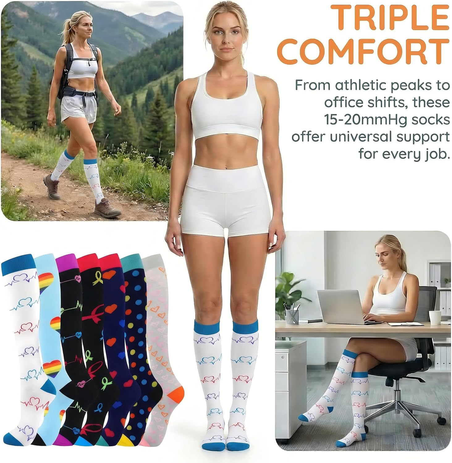 Detalle de Odtmger 20-30mmHg Knee-High Compression Socks – 7 Pairs for Men and Women