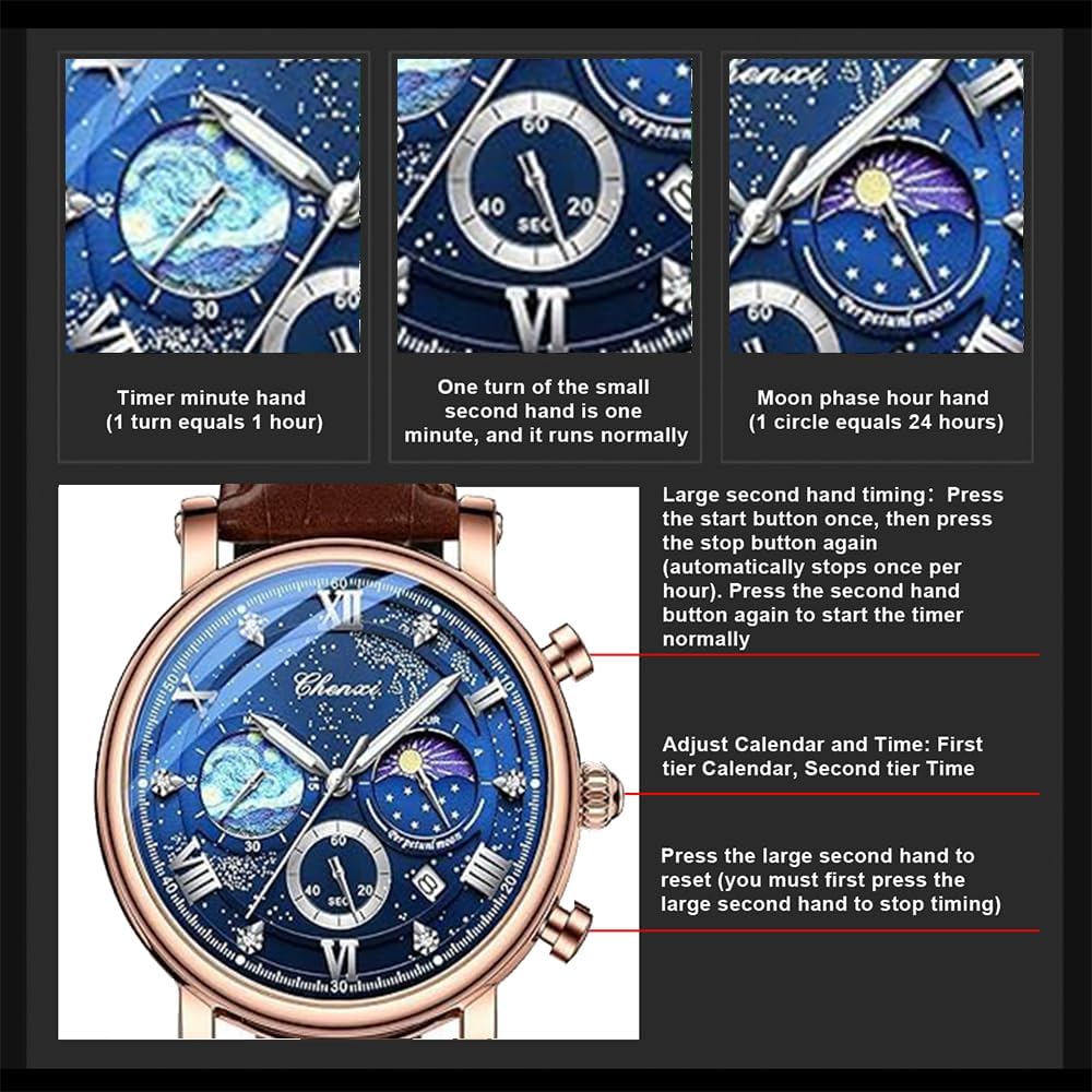 Thumbnail 1 de Tiong Herren Business Chronograph mit Mondphase – Edelstahl & Lederarmband