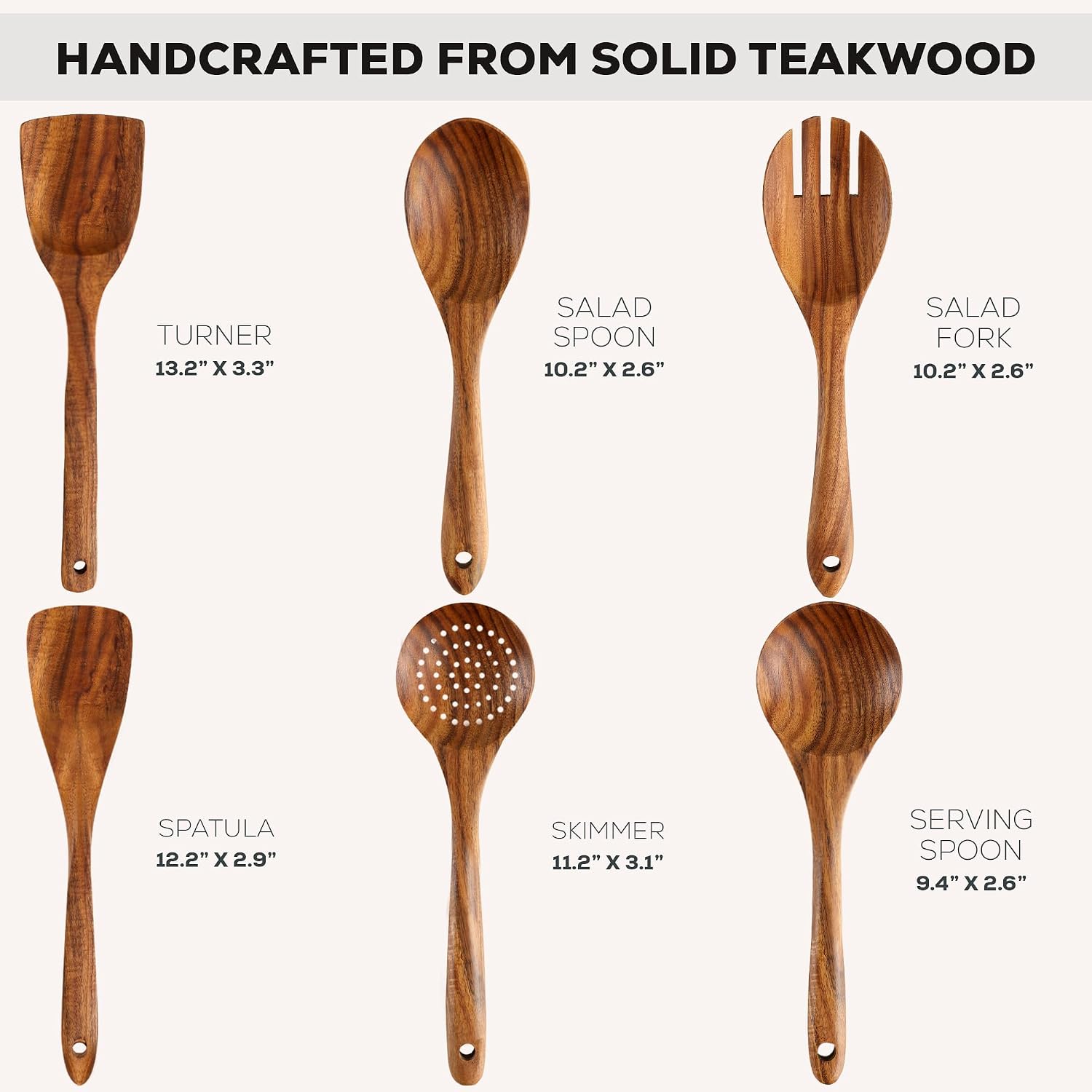Detalle de Zulay Kitchen 6-Piece Teak Wood Spoons set 🍽