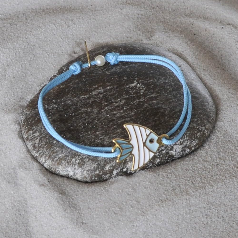 Thumbnail 2 de Bracciale collegamento in ottone LES POULETTES BIJOUX con pesce e medaglia smaltata bianca e turchese