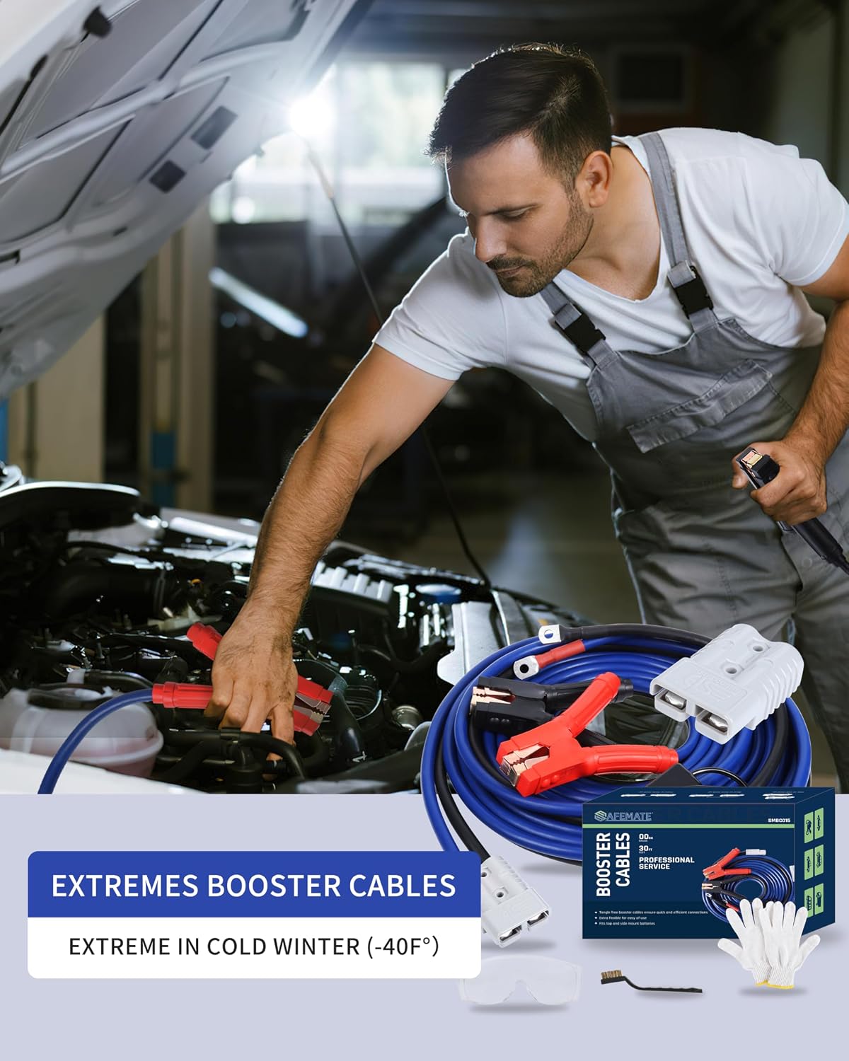 Thumbnail 5 de SAFEMATE 2/0 Gauge 30 Ft Heavy Duty Jumper Cables — 1500A Booster for Cars, SUVs, and Trucks