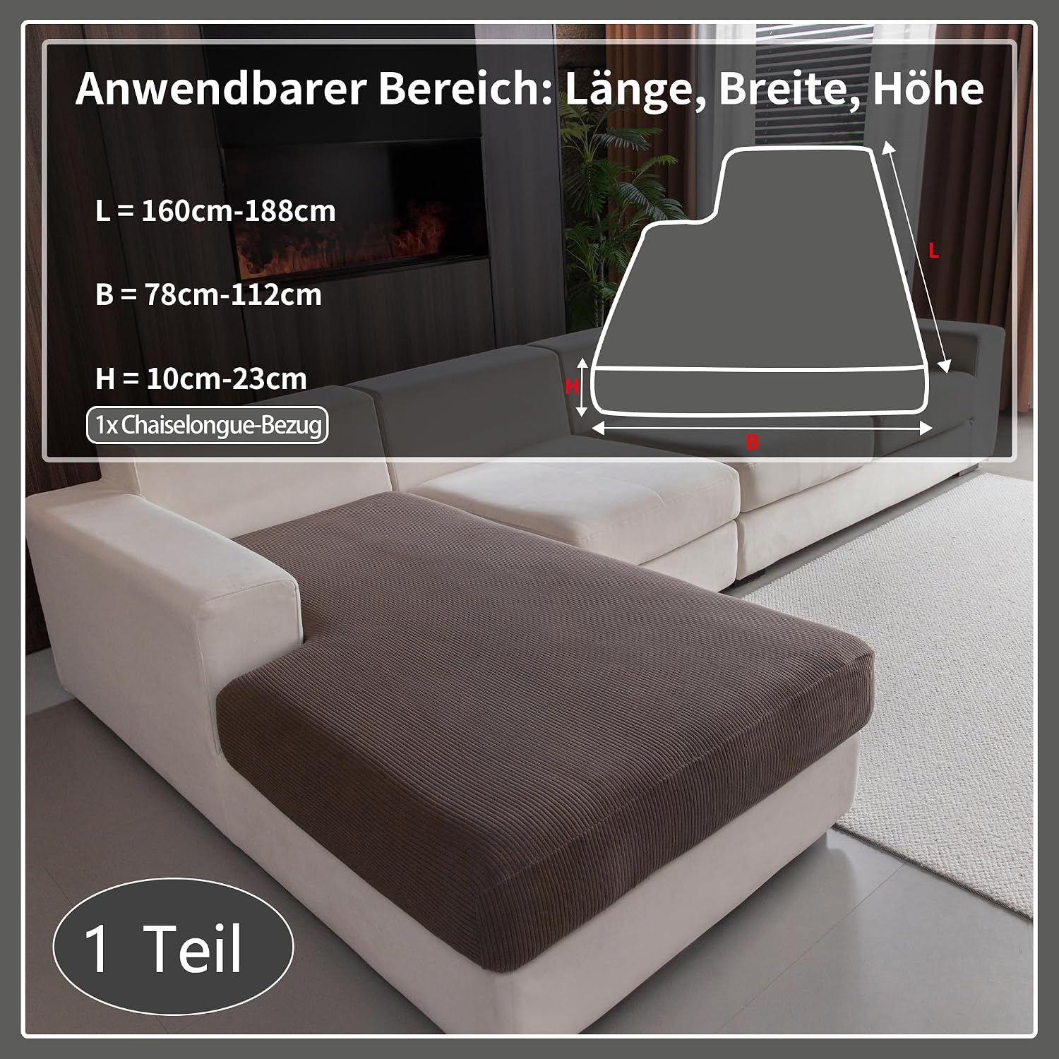 Detalle 2 de OHSIO Stretch Sofa Sitzkissenbezug 1x Chaiselongue Bezug đ