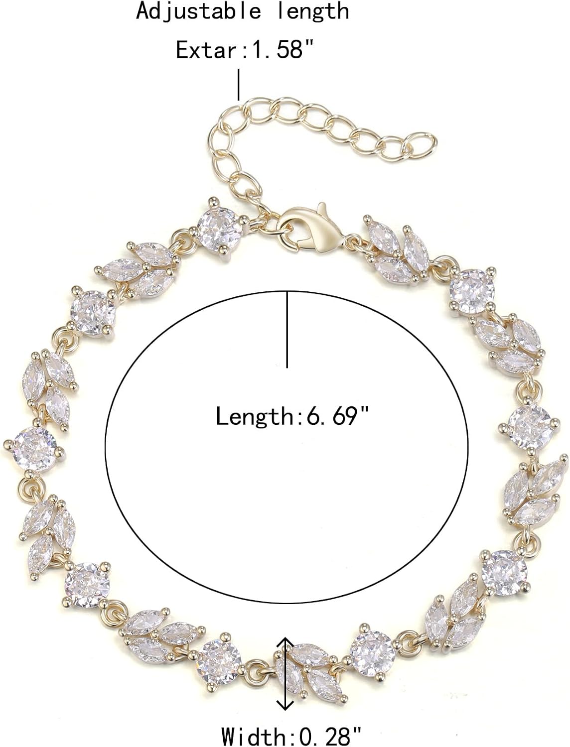 Detalle de Clearine Bracciale da sposa con zirconi cubici: braccialetto tennis in ottone per damigelle d'onore