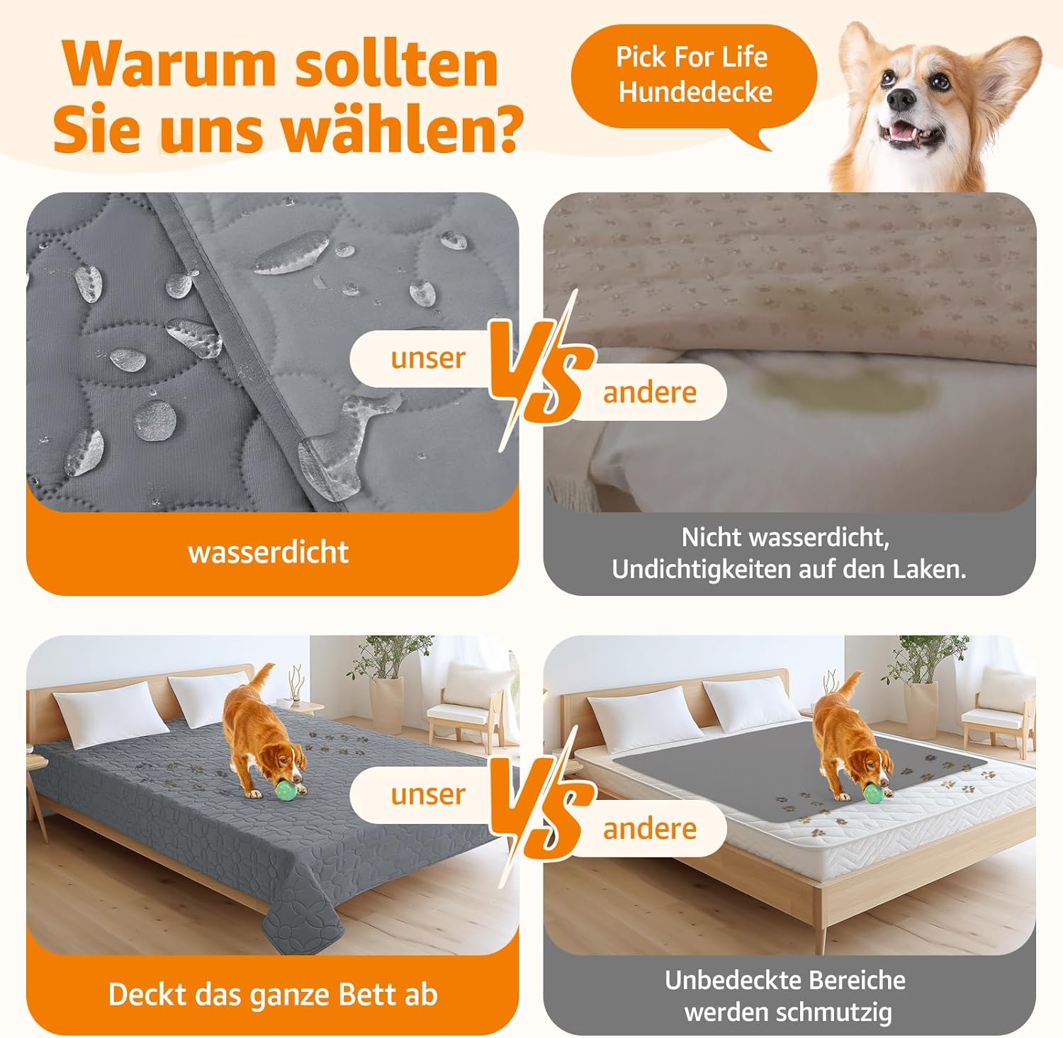 Thumbnail 4 de PICK FOR LIFE wasserdichte Hundedecke – beidseitig nutzbare Haustierdecke zum Schutz von Sofa, Bett & Auto