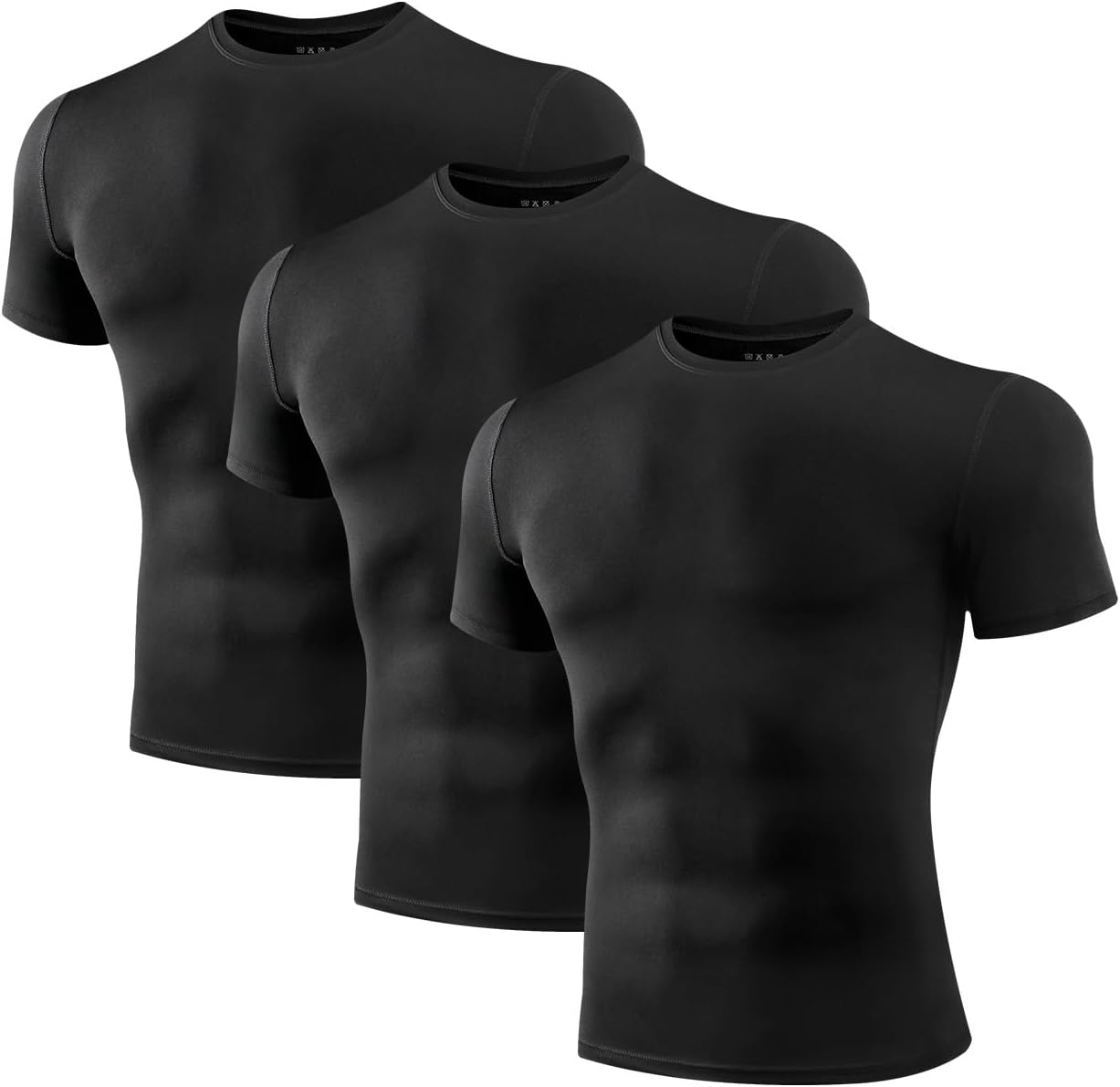 Detalle de Niksa Men’s Compression Shirt (3-Pack) – short sleeve gym & training base layer with quick-dry stretch