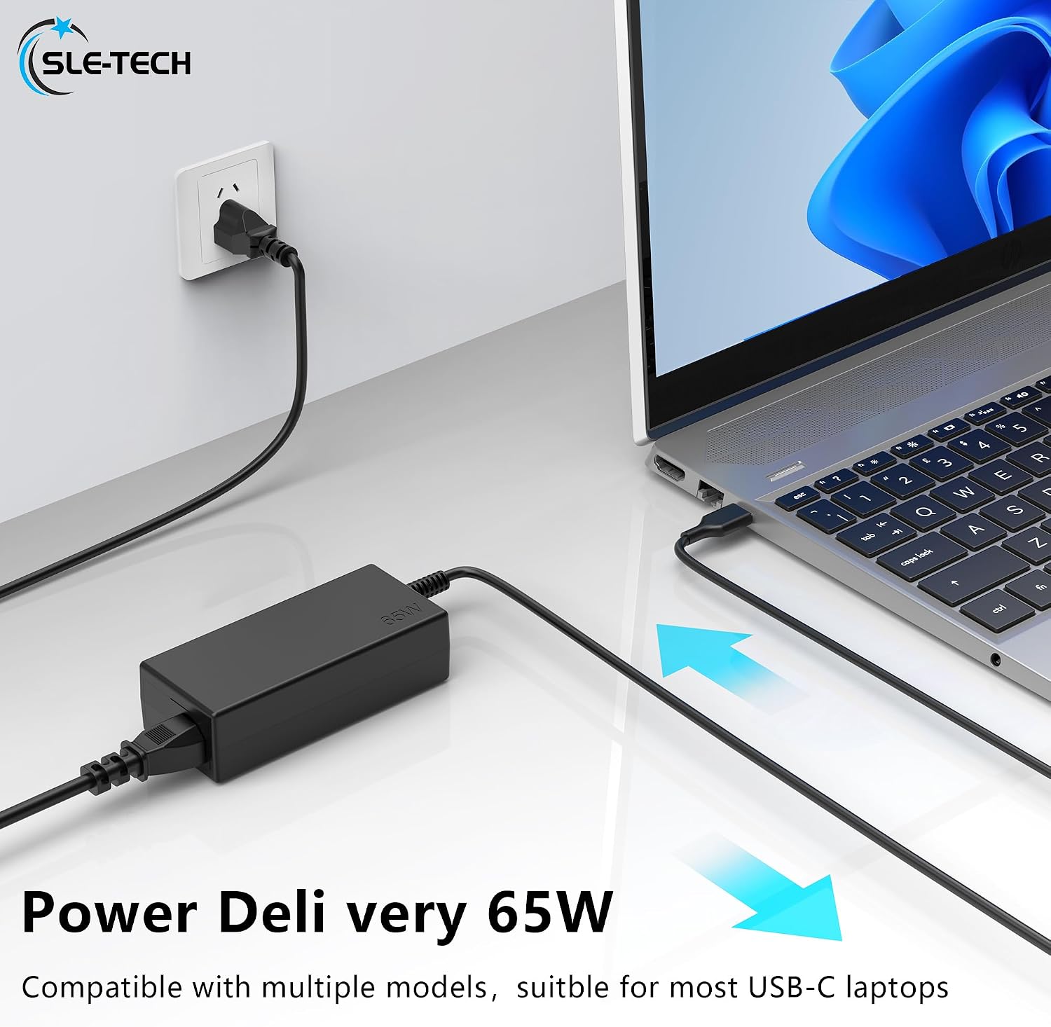 Thumbnail 1 de SLE-TECH 65W USB-C Laptop Charger (Type-C) for HP Chromebook and Compatible Laptops/2-in-1s