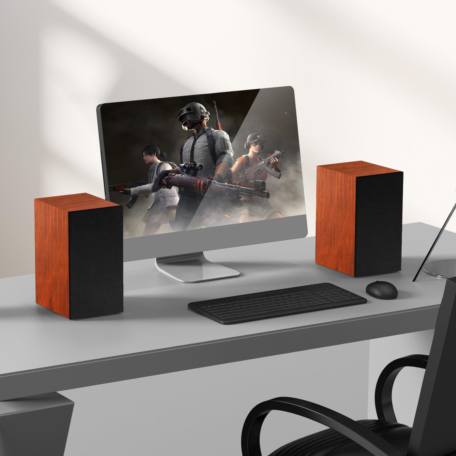 Thumbnail 5 de Elimavi Active Bookshelf Speakers (30W x 2) with 4-inch woofers, 3.5mm/RCA input — brown