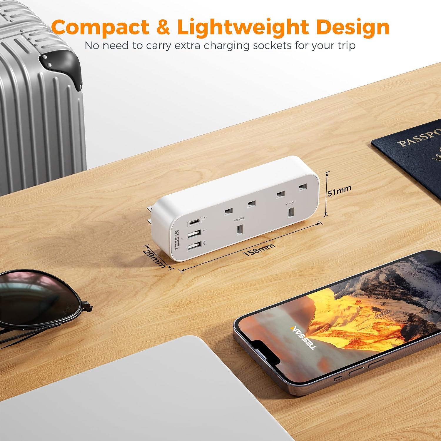 Thumbnail 6 de TESSAN UK to US Plug Adaptor with USB‑C, 3 ports 🔌
