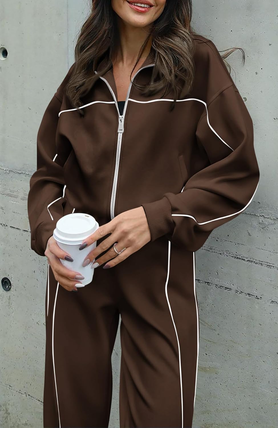 Detalle 2 de BTFBM Women's Two Piece Tracksuit - Fall 2026 Long Sleeve Zip Up Sweatshirt & Wide Leg Pants