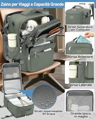Detalle de LYNXCHER Zaino da Viaggio Easyjet 45x36x20: 30L, 15.6'' laptop, verde chiaro