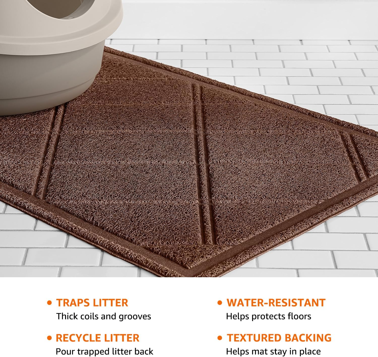 Detalle de Amazon Basics Less-Mess Cat Litter Box Mat, 24" x 35", Unscented, Brown