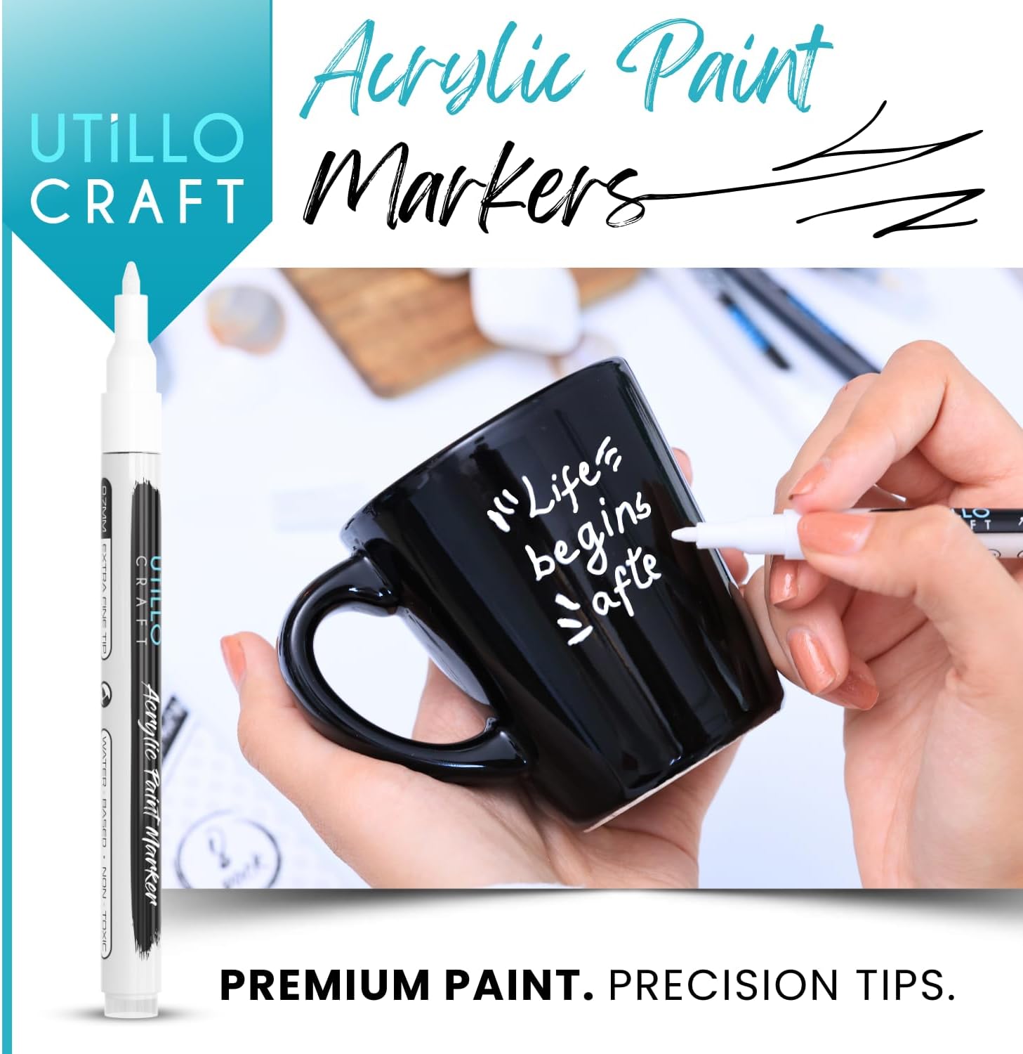 Thumbnail 5 de Utillo Craft White Paint Pen (8-Pack) Extra Fine 0.7mm – White Acrylic Markers