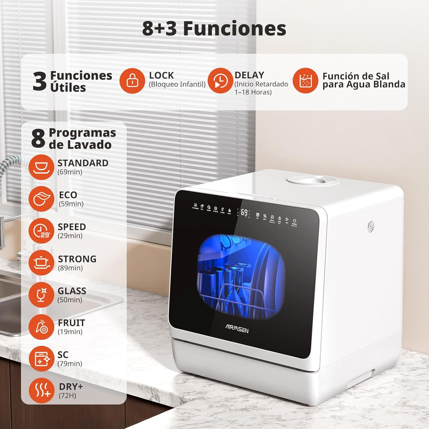 Detalle 2 de AIRMSEN TDQR09 mini lavavajillas 5L